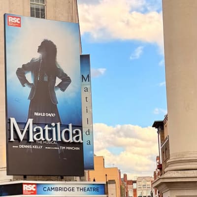 The iconic Cambridge Theatre, home to Matilda The Musical and the backdrop to a very special family surprise.