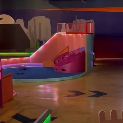 Two floors of mini golf obstacles