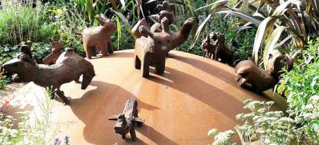 Sculpted animals at Meanwood Valley Urban Farm in Leeds