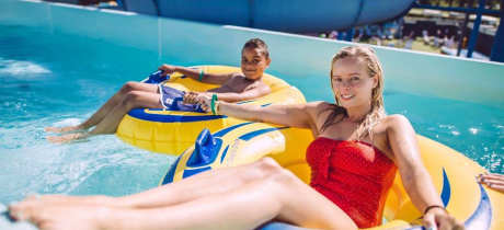 People in tubes at Brean Splash in Burnham on Sea