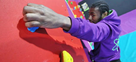 Man climbing at Atom Trampoline Park in Reading