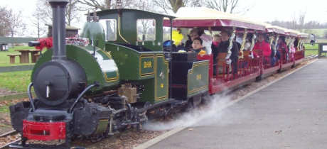 Families on train at Ferry Meadows Railway in Peterborough