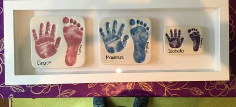 Baby foot prints on ceramic at Zebra Ceramics in Muswell Hill