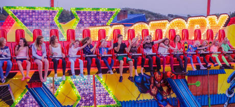 Kids on X-Factory ride at Fun City at Brean Leisure Park in Burnham on Sea