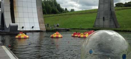 Kids water zorbing and dodgem boats at Outdoor Trax Kilsyth