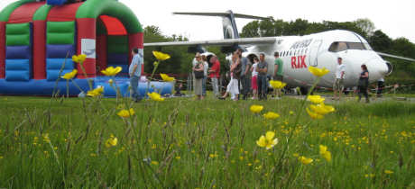 Bouncy castle and airplane at The Runway Visitor Park in Altrincham