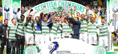 Celtic celebrating winning league on Celtic Park Stadium Tour in Glasgow