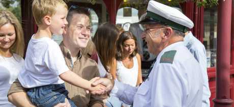 Family meeting driver at Seaton Tramway