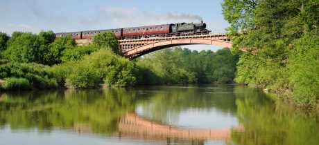 Steam train travelling from The Sun Valley Canoeing Co in Bridgnorth
