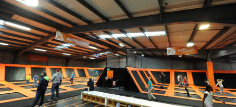 Kids jumping on trampolines at Bounce Indoor Trampoline Park in Milton Keynes