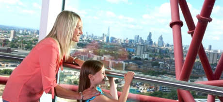 Mum and daughter looking out The Slide at The ArcelorMittal Orbit in London