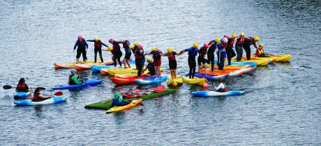 People on kayaks at Ballyhass Lakes Adventure Centre in Mallow