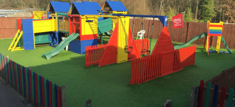 Outdoor adventure playground at Mini Monster Fun House in Neston