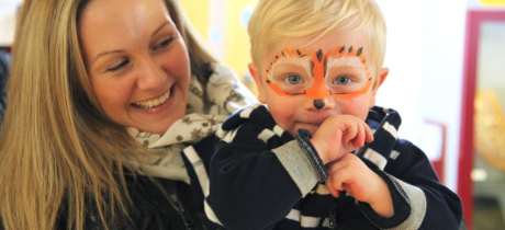 Mum and boy at Leamington Spa Art Gallery