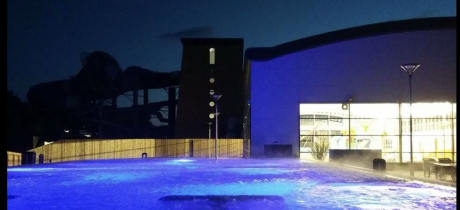 Alpamere Water Park outdoor pool at night