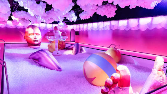 Huge ball pit with sculptures
