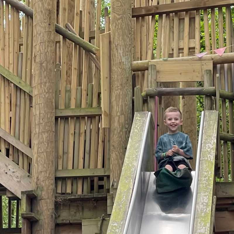 Conquered his fear of slides!