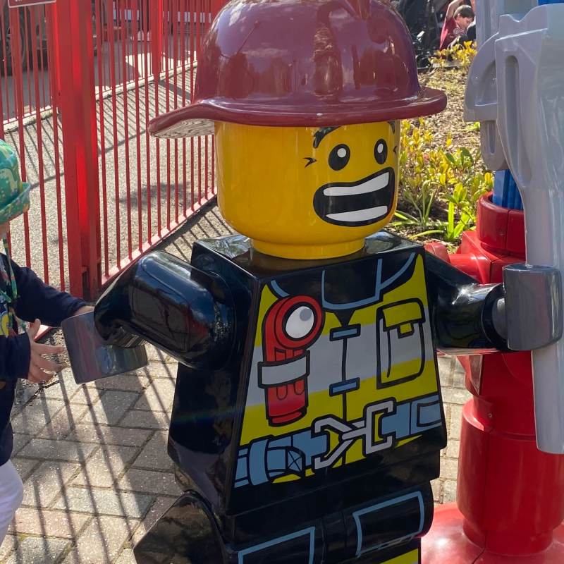 Finley loving the Lego statues!