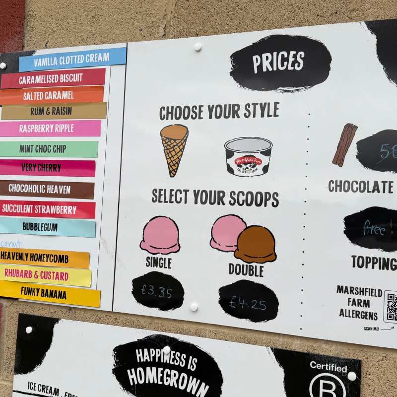 Ice cream menu