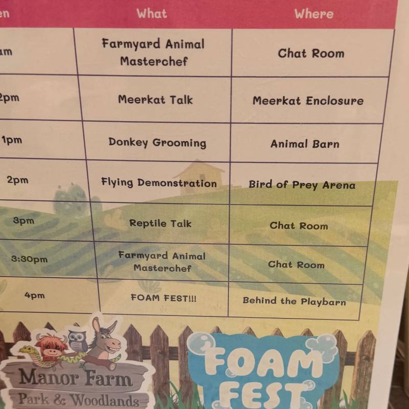 Timetable for the day