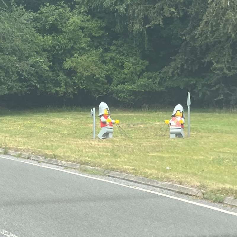 Spotting Lego figures on the drive up to the park
