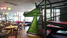 Indoor soft play frame and seating area at Jabberwocky Soft Play and Cafe in Haddington