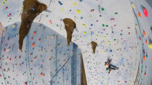 Girl on climbing wall at Newcastle Climbing Centre in Newcastle upon Tyne