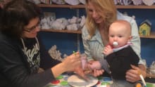 Baby imprinting footprint at Blue Island Ceramics in Ynyslas