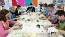 Adults crafting at Hands-on Art Adventures in Windsor