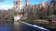 Durham Cathedral and cottages on riverside at Durham Museum and Heritage Centre