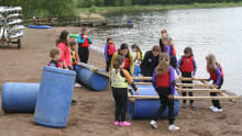 People building a raft at Monikie Country Park in Kirkton of Monikie