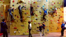 Kids on climbing wall at Rock and Rapid Adventure Centre in South Molton