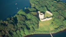 Aerial view of Lochleven Castle in Kinross