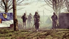 People paintballing at Hack Green Secret Nuclear Bunker in Nantwich