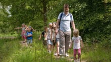 Family on trail at Cannock Chase Visitor Centre in Stafford