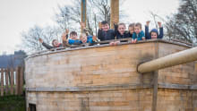 Kids on wooden boat at Bewl Water in Lamberhurst