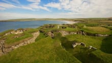 Aerial view at Skara Brae Prehistoric Village in the Orkney Isles