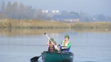 Mum and son on canoe at Iken Canoe in Woodbridge