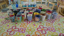 Painted cups at Paint a Pot Place in Bourne