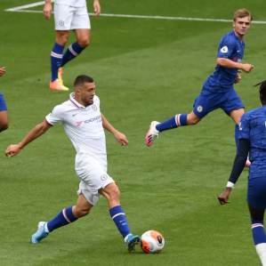 Chelsea FC players in action during a Premier League match at Stamford Bridge