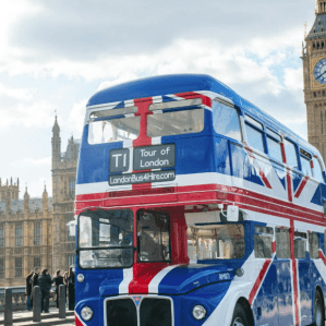 union jack routemaster bus infront of big ben