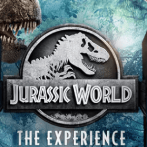 Blue the Velociraptor animatronic interacting with visitors at Jurassic World: The Experience London