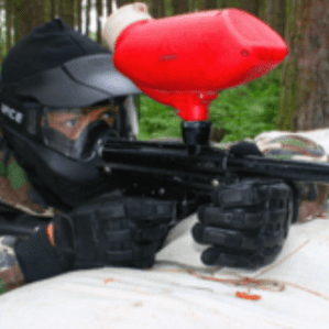 Close-up of a semi-automatic paintball gun