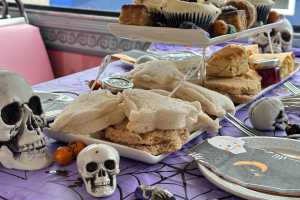 spooky afternoon tea with skulls