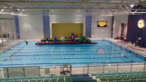 Inflatable Urban Dubdeck on swimming pool in The Spa at Beckenham