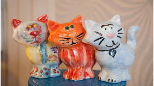 Ceramic cats at Pottery Corner in Chorlton cum Hardy