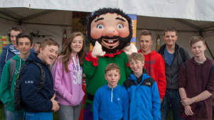 Kids with mascot at Cumberland Pencil Museum in Keswick
