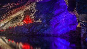 Underground lake at Llechwedd Slate Caverns in Blaenau Ffestiniog
