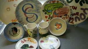 Painted plates at Pot N Kettle Ceramic Cafe in Beeston