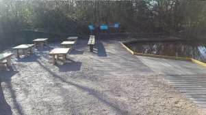 Outdoor seating at RSPB Fairburn Ings in Castleford
